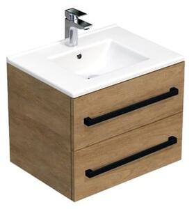 Koupelnová skříňka s černou úchytkou a umyvadlem SAT Cube Way 60x53x46 cm dub Hickory mat CUBE46C602DHMOD