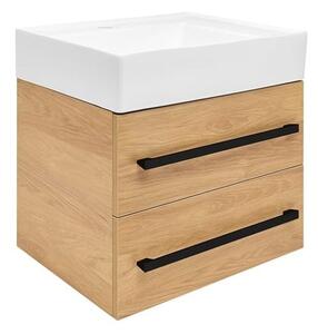 Koupelnová skříňka s umyvadlem a černou úchytkou SAT Cube Way 60x53x46 cm dub Hickory mat CUBE46C602DHSATCW