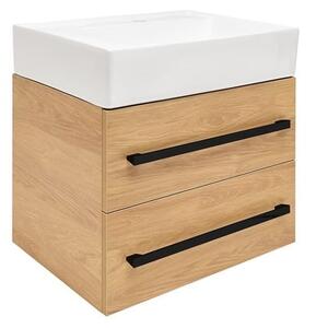 Koupelnová skříňka s umyvadlem a černou úchytkou SAT Cube Way 60x53x46 cm dub Hickory mat CUBE46C602DHSATCWL