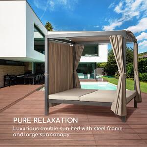 Blumfeldt Eremitage Double XL, sluneční lehátko, 2 osoby, ocelový rám, sluneční střecha, závěsy