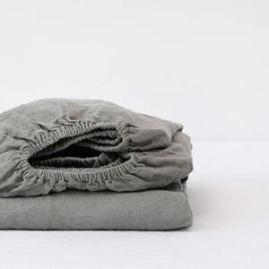 Khaki napínací lněné prostěradlo 200x200 cm – Linen Tales