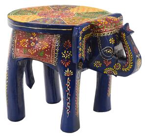 Stolička ve tvaru slona ručně malovaná modrá, 20x29x21cm (1M)