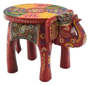 Stolička ve tvaru slona ručně malovaná červená, 19x26x20cm (1H)