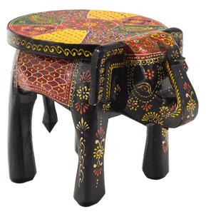 Stolička ve tvaru slona ručně malovaná černá, 20x29x21cm (1K)