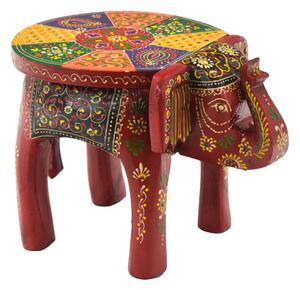 Stolička ve tvaru slona ručně malovaná červená, 19x26x20cm (1G)