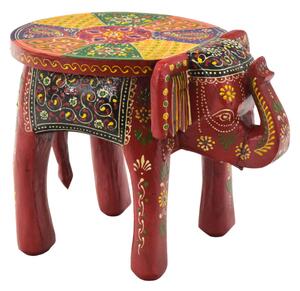 Stolička ve tvaru slona ručně malovaná červená, 19x26x20cm (1F)