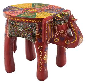 Stolička ve tvaru slona ručně malovaná červená, 19x26x20cm (1J)