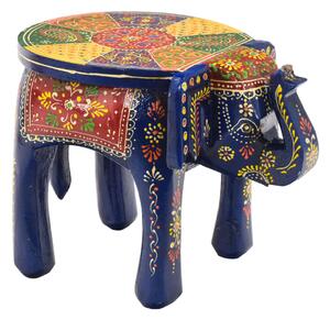 Stolička ve tvaru slona ručně malovaná modrá, 20x29x21cm (1N)