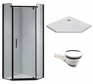 BPS-koupelny Pětiúhelníkový sprchový kout KZ91A BL 80x80 černá/transparent + vanička ST07A WH bílá