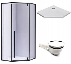 BPS-koupelny Pětiúhelníkový sprchový kout BS07A 80x80 černá/transparent + vanička ST07A WH bílá