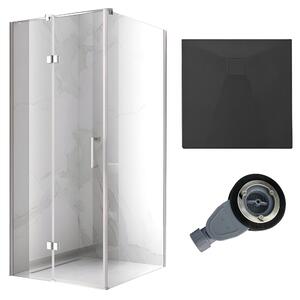 BPS-koupelny Čtvercový sprchový kout KZ01C 90x90 chrom/transparent + vanička RIKO BL černá