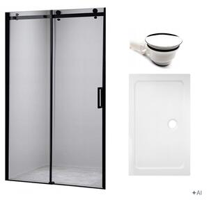 BPS-koupelny Posuvné sprchové dveře SH03D 120 černá/transparent pro instalaci do niky + vanička ST05E 120x70 bílá