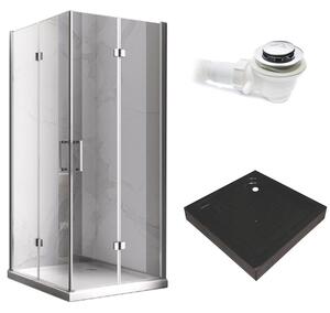 BPS-koupelny Čtvercový sprchový kout KZ08C 90x90 chrom/transparent + vanička SXL02B BL černá