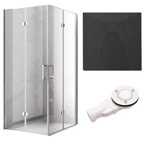 BPS-koupelny Čtvercový sprchový kout KZ08C 90x90 chrom/transparent + vanička RIKO BL černá