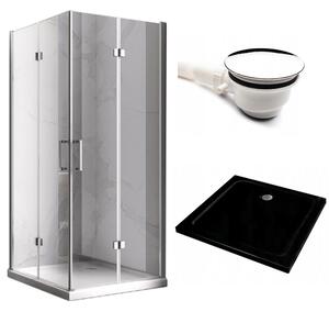 BPS-koupelny Čtvercový sprchový kout KZ08C 90x90 chrom/transparent + vanička ST02B BL černá