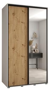 Šatní skříň s posuvnými dveřmi a zrcadlem DAVOS 140cm | Bílá / DUB Artisan / černé pojezdy