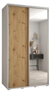 Šatní skříň s posuvnými dveřmi a zrcadlem DAVOS 140cm | Bílá / DUB Artisan / stříbrné
