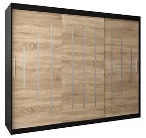 Šatní skříň s posuvnými dveřmi YORK - 250x200cm -Černá-Dub Sonoma-