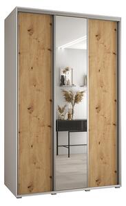 Šatní skříň s posuvnými dveřmi a zrcadlem DAVOS 150 cm | Bílá / DUB Artisan / stříbrné