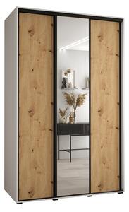 Šatní skříň s posuvnými dveřmi a zrcadlem DAVOS 150cm | Bílá / DUB Artisan / černé pojezdy