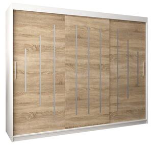 Šatní skříň s posuvnými dveřmi YORK - 250x200cm -Bílá-Dub Sonoma-