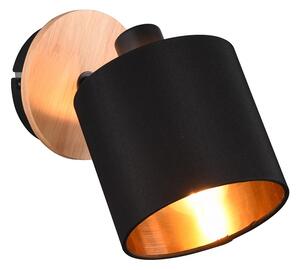 Trio Leuchten R81331030 TOMMY - Nástěnná lampička v imitaci dřeva s textilním stínidlem 1 x E14 / černo zlatá (Moderní nástěnné svítidlo s naklápěcím textilním stínidlem)