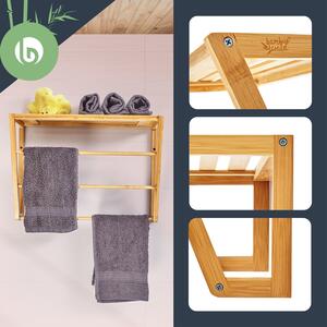 Blumfeldt Nástěnný regál do koupelny, 3 tyče na ručníky, odkládací plocha nahoře, 42 x 30 x 20 cm, bambus