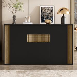 Komoda/skříňka do obývacího pokoje, rozměry 140x40x82 cm, s 3 dvířky a 1 zásuvkou, s nastavitelným LED osvětlením, barva černá, materiál: dřevotříska