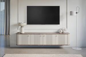 Závěsný TV stolek Vesper 4D 187 cm - kašmírový / dekor ořech / zlaté úchytky
