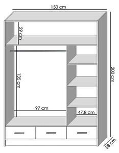 Šatní skříň Sofia - 150x200x58 cm (bílá)