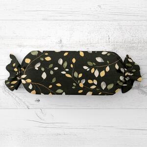 Biante Polštář válec bonbon Sandra SA-722 Větvičky s lístky na tmavě zeleném 15x40 cm