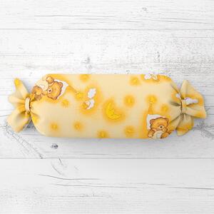 Biante Dětský polštář válec bonbon Sandra SA-727 Spící medvídci na žlutooranžovém 15x40 cm