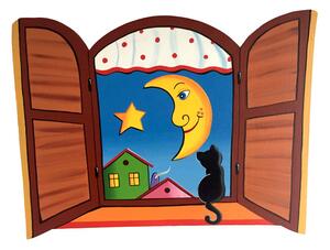Dětská nástěnná dekorace ze dřeva Okénko Noc