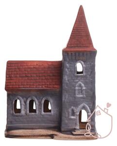Svícen keramický kostel ručně malovaný