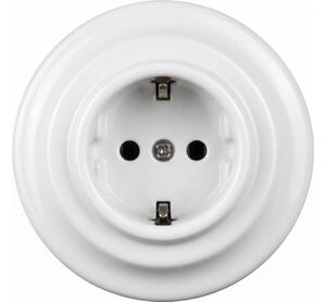 Elhard - Keramická retro zásuvka domovní s rámečkem SCHUKO 230V bílá