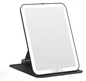 Přenosné zrcadlo s osvětlením, Dobíjecí skládací cestovní zrcadlo, Ultra Thin stolní zrcadlo s 3 světelnými barvami pro domácí a cestovní, černé