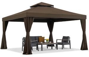 Hnědý zahradní pavilon se závěsy Valencia 4x4m Garden Point