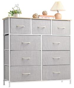 Komoda zásuvková látková - Kovový rám - 9 zásuvek - Šedá - 100 x 30 x 99 cm