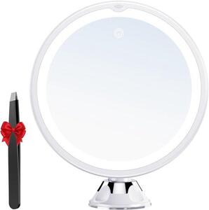 Zvětšení make-up zrcadlo s bezdrátovým sací čepicí, 3 LED nastavení osvětlení a 360° obrotu pro koupelnu a cestování