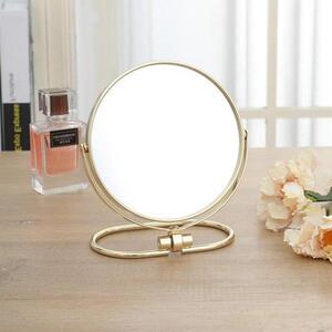 Dvojstranné otočné stolní zrcadlo s stojanem, montážní stěna, make-up zrcadlo a 3x zvětšení pro kosmetické použití ve zlatu