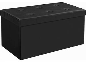 SONGMICS Skládací taburetka, 2-místná, nosnost do 300 kg, syntetická kůže, 76x38x38 cm, černá