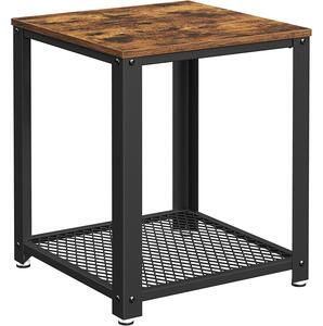 VASAGLE Malý příruční stolek s mřížkovanou policí 45x45x55 cm, vintage hnědý, černý