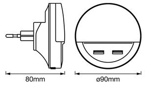Osram - LED Noční svítidlo do zásuvky se senzorem LUNETTA 2xUSB LED/13W/230V