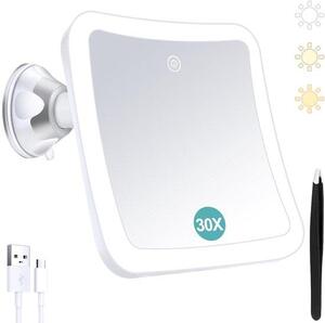 Allecto - - Zvětšení zrcadla s světlem - 30x Zvětšení - Dobíjecí a 360° Rotable - Bílá - Ideální pro make-up a Cestování - Pohodlné pro Contac