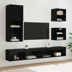 TV nástěnné jednotky s LED 5 ks Černý dub 100 x 30 x 30 cm 3402952