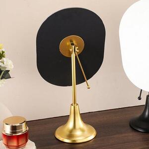Bezrámečné stolní zrcadlo s kovovým standardem, oválný design pro make-up stol, freestanding a stylové pro koupelnu a ložnici, stříbrné barevné