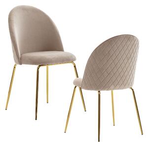 FineBuy Design – jídelní židle, béžový samet, sada 2 ks s prošíváním, moderní kuchyňská židle, jídelní židle se zlatými nohami, pohodlné čalouněné kuchyňské židle
