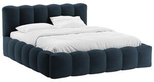 Micadoni Tmavě modrá bouclé dvoulůžková postel Lupine 160 x 200 cm s úložným prostorem
