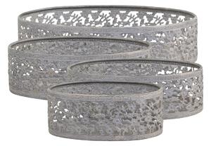 4ks plechový antik podnos s květovanou krajkou - 21*15*5 cm - Chic Antique