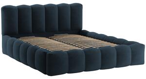 Micadoni Tmavě modrá bouclé dvoulůžková postel Lupine 180 x 200 cm s úložným prostorem
